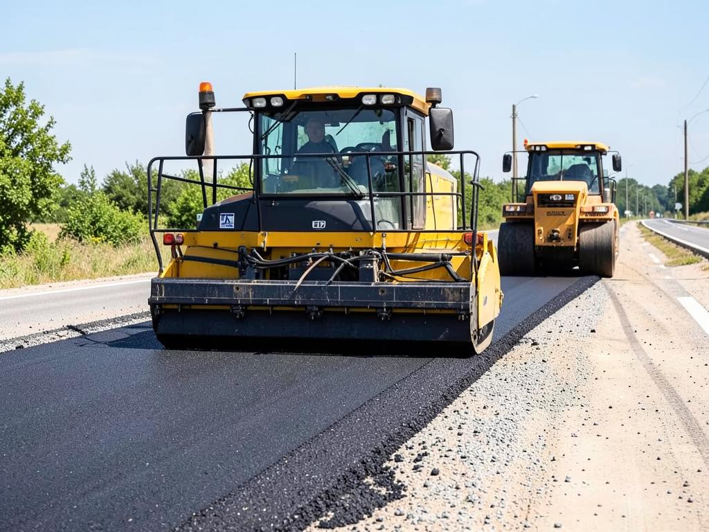 Equipamento aplicando asfalto durante pavimentação